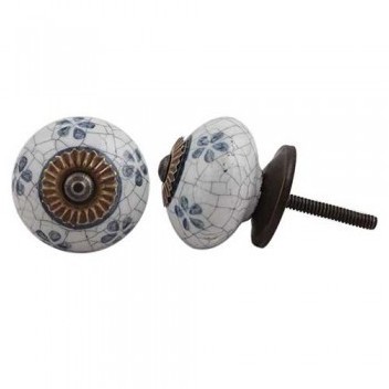 Bouton de meuble Petites Fleurs en porcelaine craq