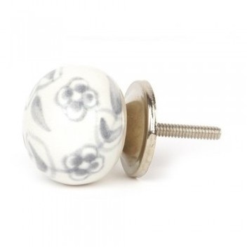 Bouton de meuble Floral porcelaine blanche - Taill