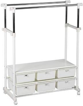 Double portant avec 6 tiroirs blanc sur roulettes