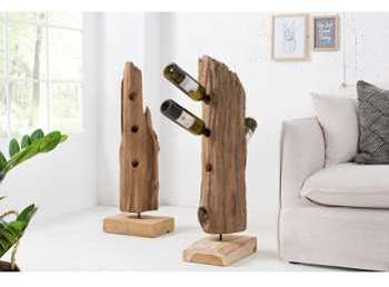 Porte-bouteilles sur pied en bois massif teck 6 bouteilles Porte-bouteilles sur pied