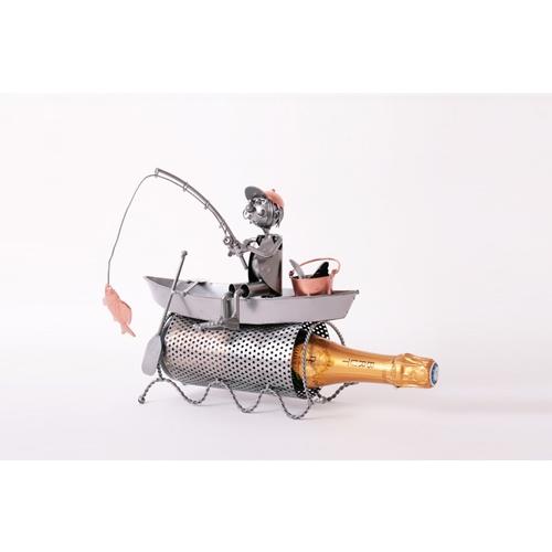 Porte-bouteille en métal Pêcheur dans barque - For