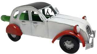 Porte bouteille métal Voiture ancienne blanche et