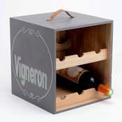Porte bouteille en bois avec poignée motif vignero