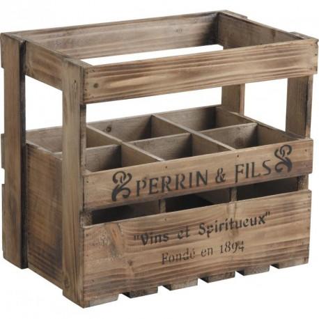 Caisse 6 bouteilles en bois vieilli