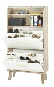 Meuble à Chaussures Chêne Abattants Blancs Vintage