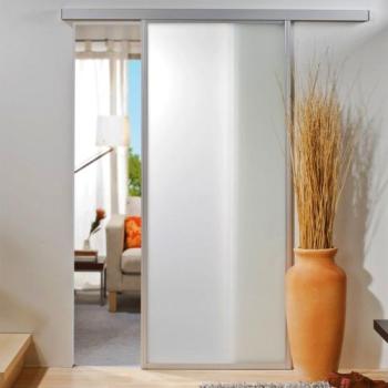 Porte coulissante en verre 74 x 203 cm, blanc mat,