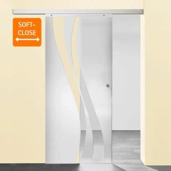 Porte coulissante 88 x 203 cm, décor vagues