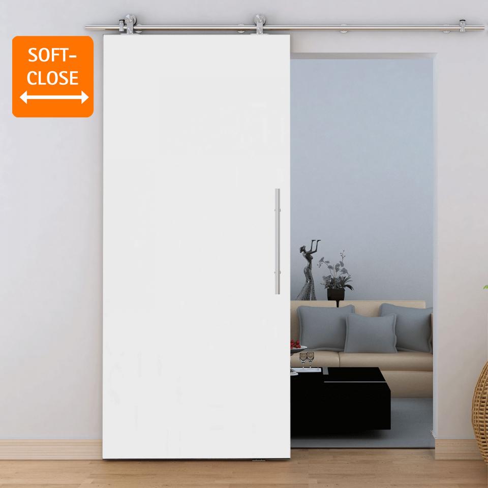Porte coulissante 77 x 206 cm, bois blanc, rail ap