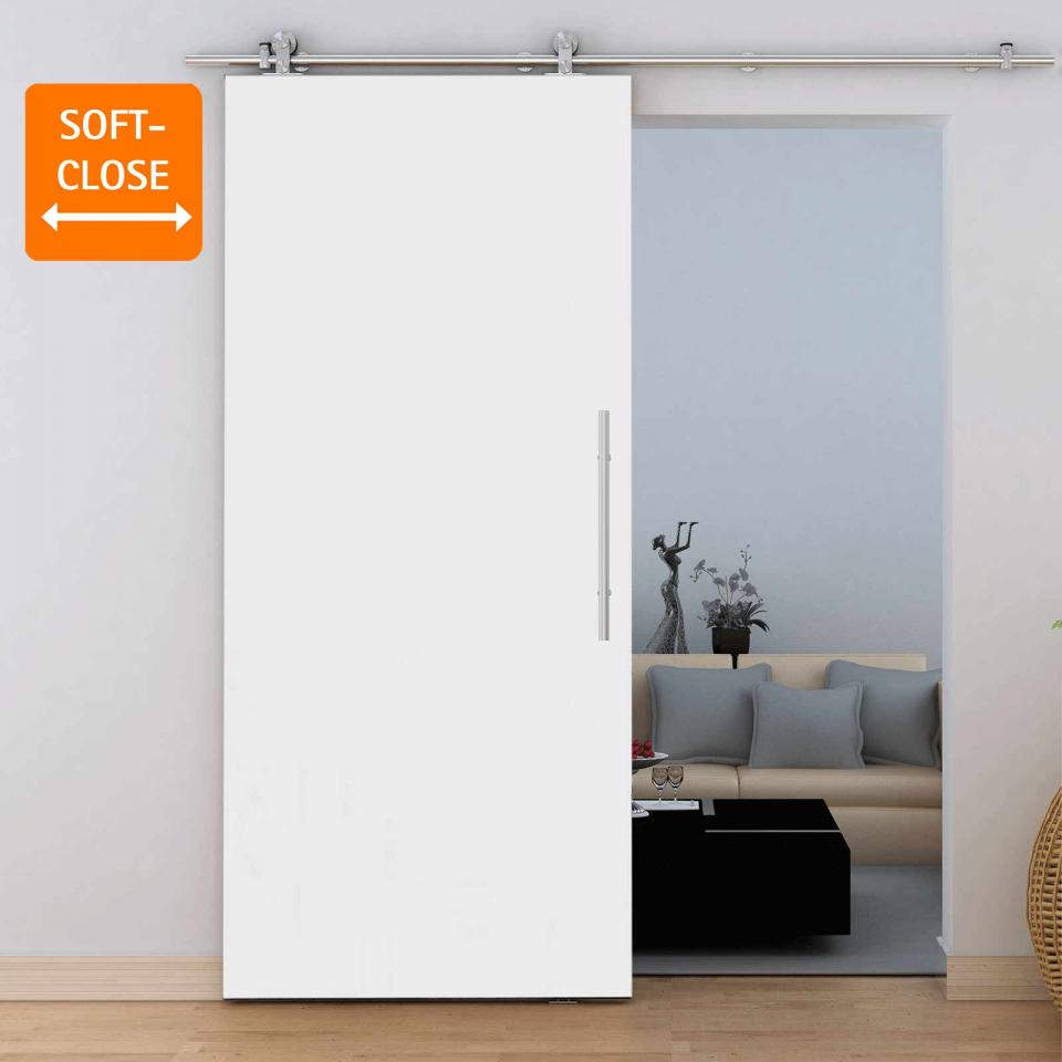 Porte coulissante 90 x 206 cm, bois blanc, rail ap