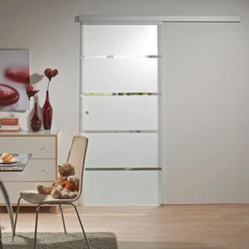 Porte coulissante 88 x 203 cm, larges bandes sablé