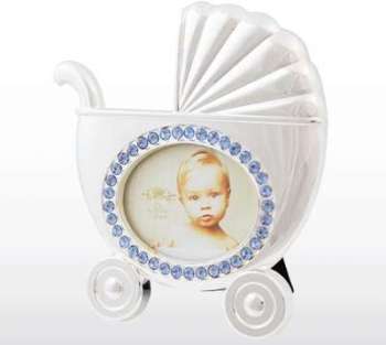 Cadre photo bébé landau strass bleu