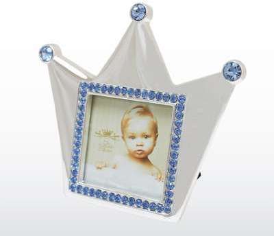 Cadre photo bébé couronne strass bleu
