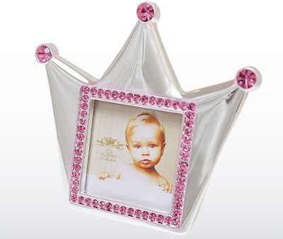 Cadre photo bébé couronne strass rose