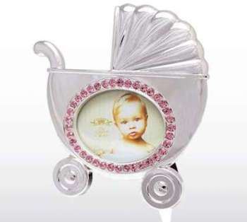 Cadre photo bébé landau strass rose