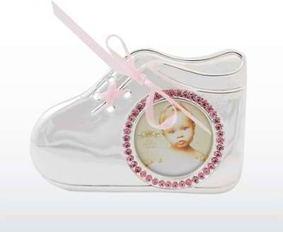 Cadre photo bébé chausson strass rose