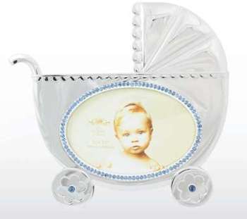 Cadre photo bébé landau strass bleu