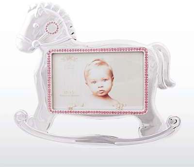 Cadre photo cheval à bascule strass rose