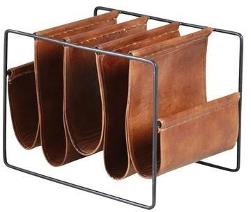 Porte-revues 5 compartiments en métal et cuir