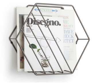 Porte revue murale hexgonal en métal argent D.33x7