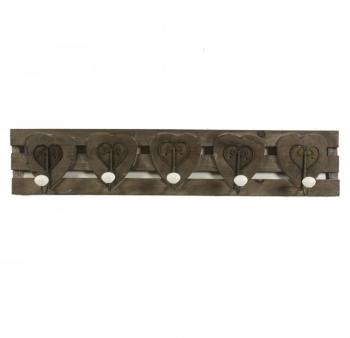 PATERE PORTEMANTEAU COEUR BOIS 5 ACCROCHES 82x10x17cm PATERE PORTEMANTEAU COEUR