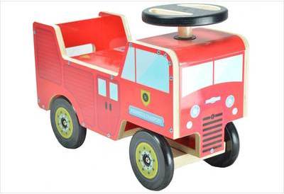 Porteur bois bébé Camion Pompier rouge