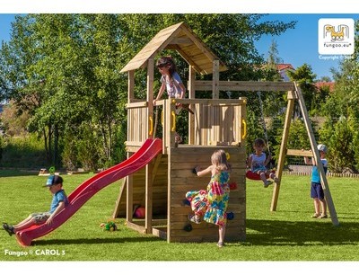 Aire de jeux et portique en bois avec Toboggan, ba