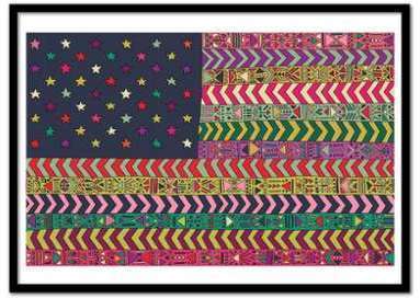 - Affiche art 50x70 cm Drapeau Amérique Hippie - W