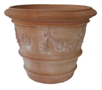 Pot Toscane décoré en terre cuite naturelle H 29 x Pot Toscane décoré en terre