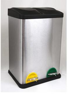 Poubelle Inox Brossé Tri Sélectif 2 Bacs 2 x 20 Li
