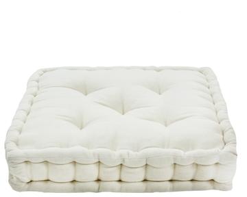 Pouf tapissier ARTHUR (40x40x8cm) Écru ? Velours d