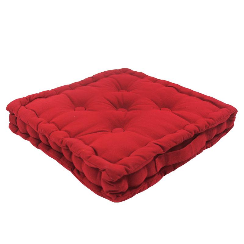 Pouf tapissier ALMERIA (40x40x8cm) Rouge ? Coton