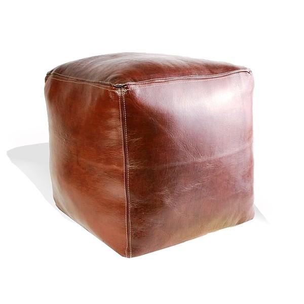 Pouf marocain cube marron chocolat, pouf carré art