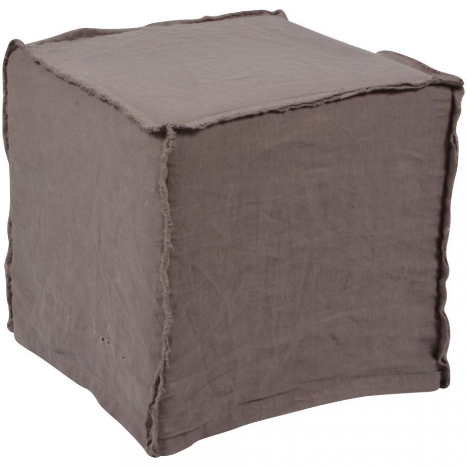 Housse de pouf en lin lavé gris (35x35x35cm)