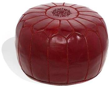 Pouf design cuir marocain bourgogne, pouf en cuir
