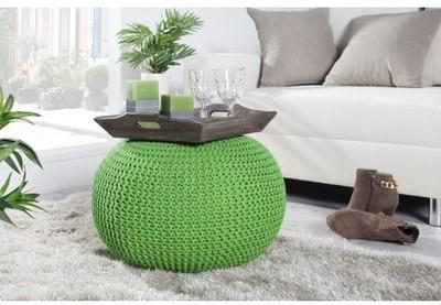 Pouf grosse maille tricoté vert 50 cm