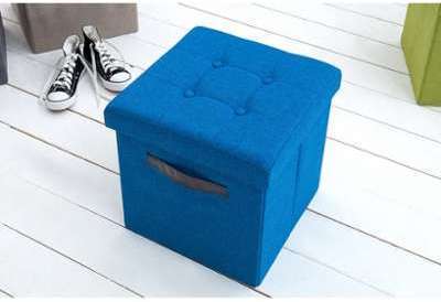 Pouf coffre capitonné bleu pliable Dalton 40 cm