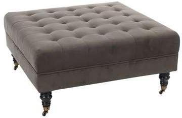 Pouf capitonné à roulettes en velours marron