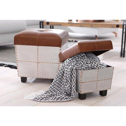 Lot de 2 poufs rembourrés avec coffre de rangement