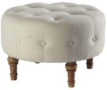 Pouf repose-pieds capitonné en coton écru COLETTE