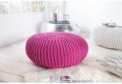 Pouf 80cm en laine coloris rose