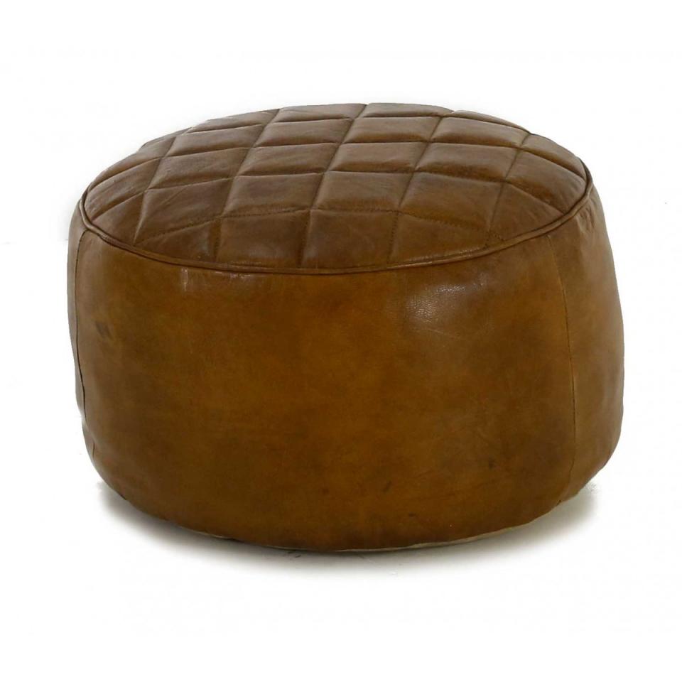 Pouf rond en cuir