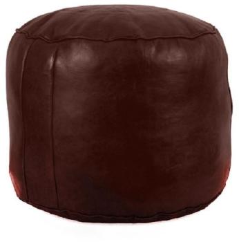 Pouf rond rosace Chocolat, pouffe en cuir veritabl