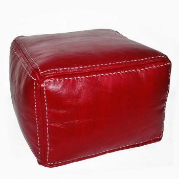 Pouf carré marron bordeau en cuir surpiqué, pouf h