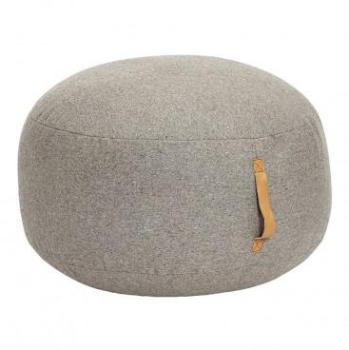 Pouf Design Rond Gris Clair en Laine Bouillie