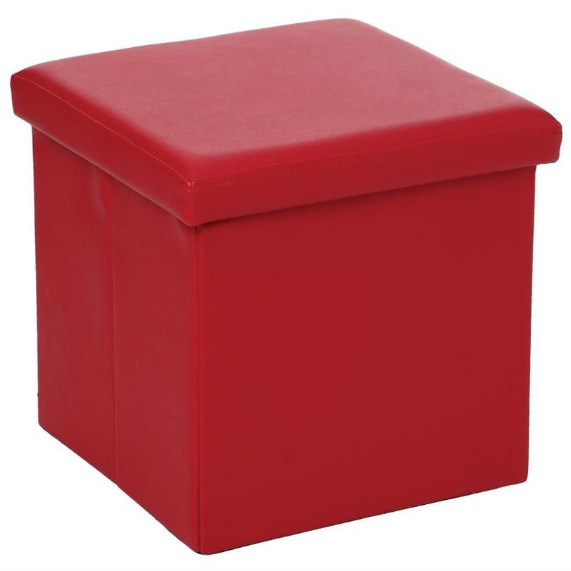 Pouf pliant carré PVC rouge Lounge (H.38cm)