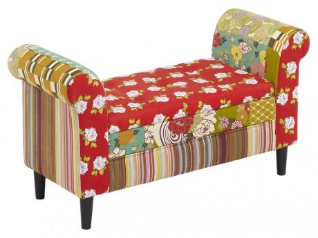Banc coffre SPANIA - Tissu patchwork nuances rouge