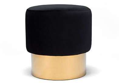 Pouf design en velours noir et pieds en laiton - M