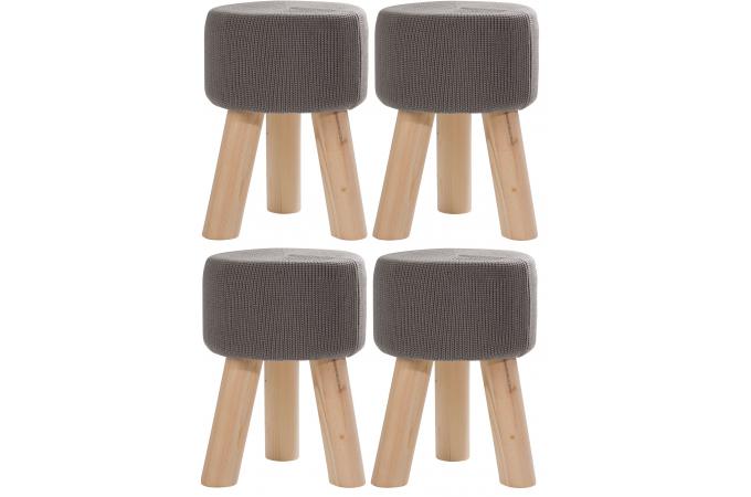 Lot de 4 poufs en pin gris BUFFALO