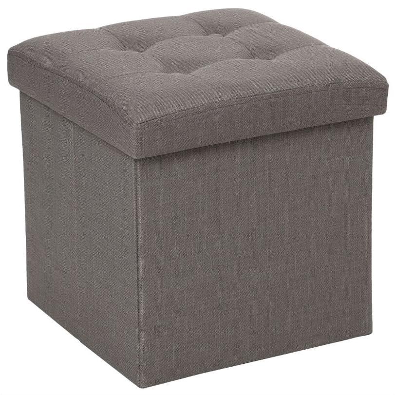 Pouf pliant en tissu gris Lysandre (L.38Xl.38XH.38