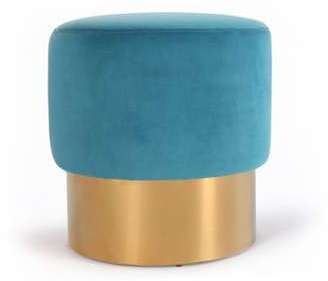 Pouf design en velours couleur turquoise et pieds